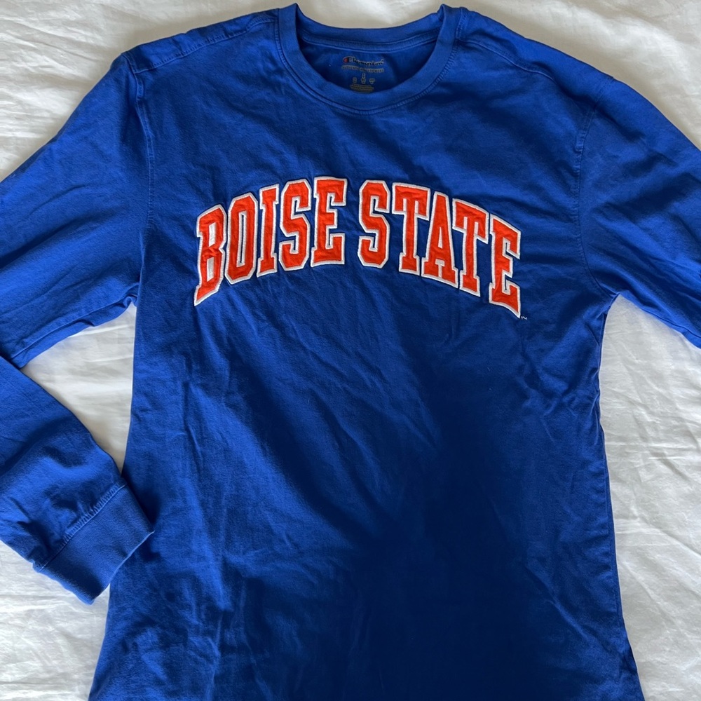Champion Blue Long Sleeve Tee with Orange and White Print
